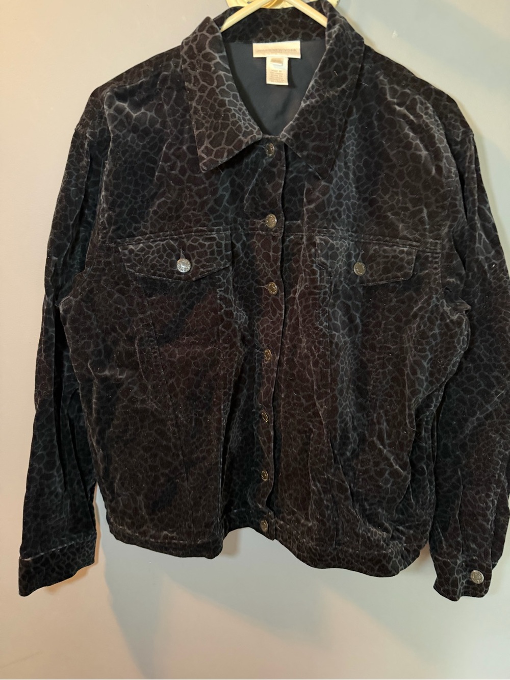 Jones New York Black Velvet Leopard-Texture Jean Jacket